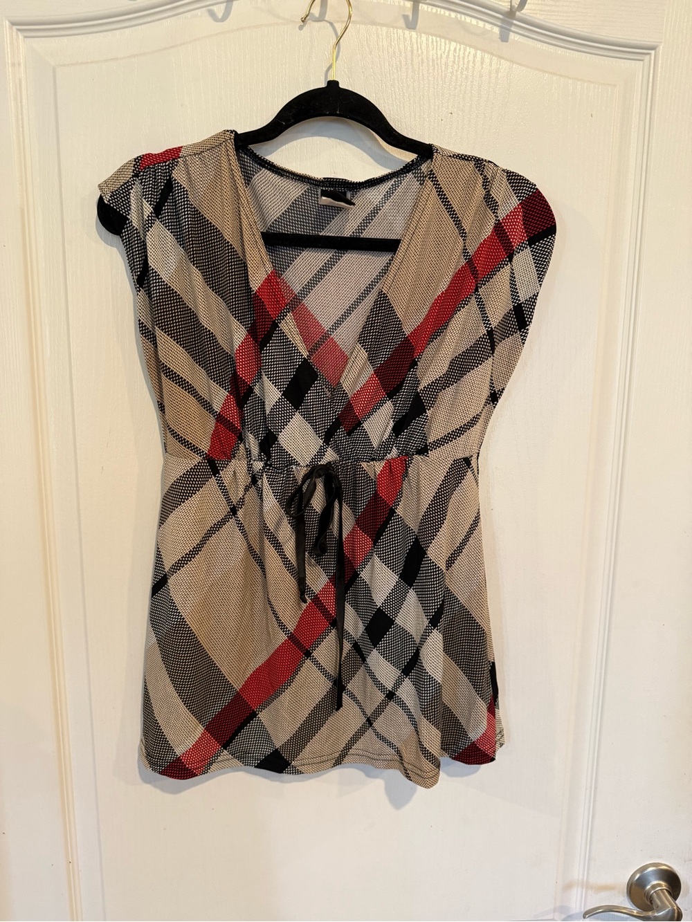 W wrapper Y2K Vintage v-neck plaid cap sleeve empire waist blouse top medium